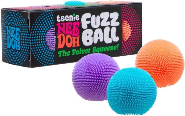 Schylling Teenie NeeDoh Fuzz Ball - Mini Sensory Toy with a Velvet Texture and Soft Cloud Squish - Color May Vary; Three Fuzz Balls Per Pack